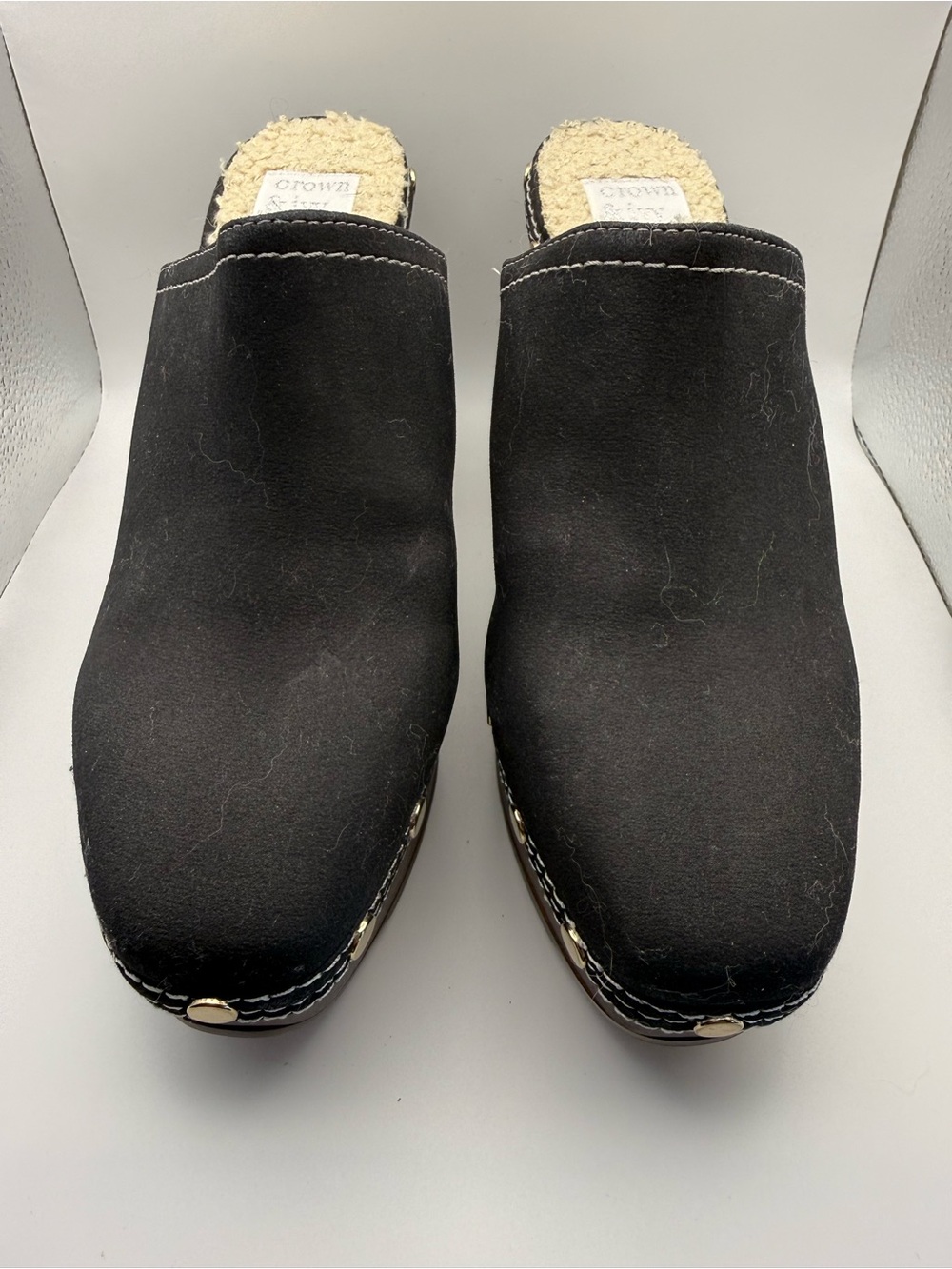 Crown Vintage Black Suede-Look Slip-On Mule Clogs